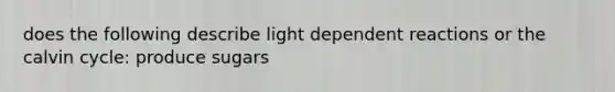 does the following describe light dependent reactions or the calvin cycle: produce sugars