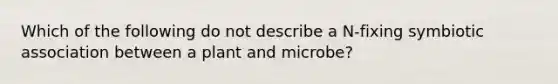 Which of the following do not describe a N-fixing symbiotic association between a plant and microbe?