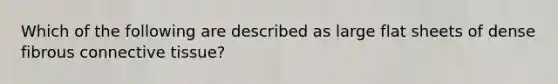 Which of the following are described as large flat sheets of dense fibrous connective tissue?