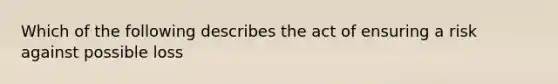 Which of the following describes the act of ensuring a risk against possible loss