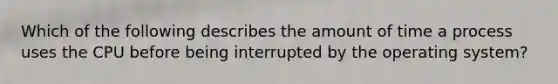 Which of the following describes the amount of time a process uses the CPU before being interrupted by the operating system?