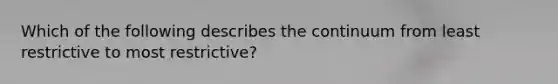 Which of the following describes the continuum from least restrictive to most restrictive?