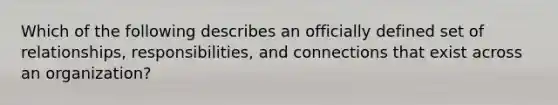 Which of the following describes an officially defined set of relationships, responsibilities, and connections that exist across an organization?