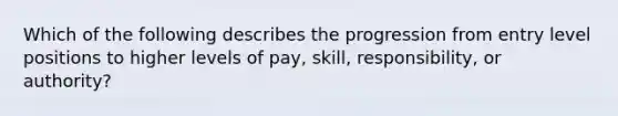 Which of the following describes the progression from entry level positions to higher levels of pay, skill, responsibility, or authority?