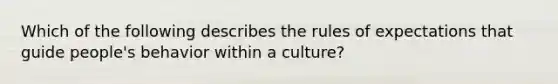 Which of the following describes the rules of expectations that guide people's behavior within a culture?