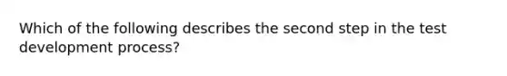Which of the following describes the second step in the test development process?