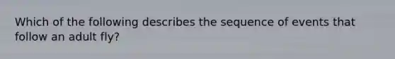 Which of the following describes the sequence of events that follow an adult fly?