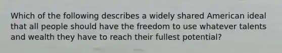 Which of the following describes a widely shared American ideal that all people should have the freedom to use whatever talents and wealth they have to reach their fullest potential?