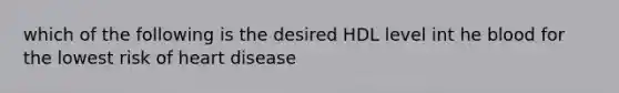 which of the following is the desired HDL level int he blood for the lowest risk of heart disease