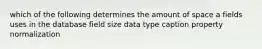 which of the following determines the amount of space a fields uses in the database field size data type caption property normalization