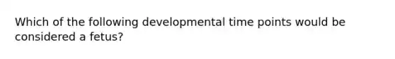 Which of the following developmental time points would be considered a fetus?