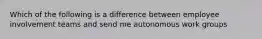 Which of the following is a difference between employee involvement teams and send me autonomous work groups