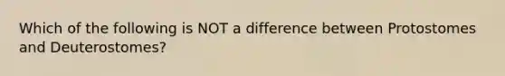 Which of the following is NOT a difference between Protostomes and Deuterostomes?