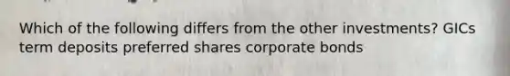 Which of the following differs from the other investments? GICs term deposits preferred shares corporate bonds