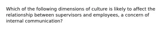 Which of the following dimensions of culture is likely to affect the relationship between supervisors and employees, a concern of internal communication?