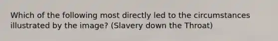 Which of the following most directly led to the circumstances illustrated by the image? (Slavery down the Throat)