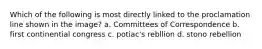 Which of the following is most directly linked to the proclamation line shown in the image? a. Committees of Correspondence b. first continential congress c. potiac's rebllion d. stono rebellion