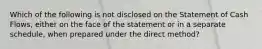 Which of the following is not disclosed on the Statement of Cash Flows, either on the face of the statement or in a separate schedule, when prepared under the direct method?