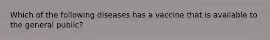 Which of the following diseases has a vaccine that is available to the general public?