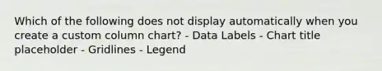 Which of the following does not display automatically when you create a custom column chart? - Data Labels - Chart title placeholder - Gridlines - Legend