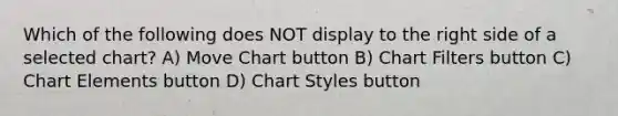 Which of the following does NOT display to the right side of a selected chart? A) Move Chart button B) Chart Filters button C) Chart Elements button D) Chart Styles button