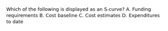 Which of the following is displayed as an S-curve? A. Funding requirements B. Cost baseline C. Cost estimates D. Expenditures to date