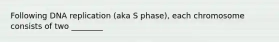 Following <a href='https://www.questionai.com/knowledge/kofV2VQU2J-dna-replication' class='anchor-knowledge'>dna replication</a> (aka S phase), each chromosome consists of two ________