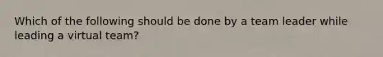 Which of the following should be done by a team leader while leading a virtual team?