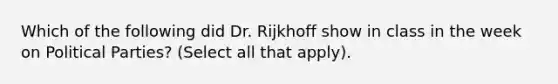 Which of the following did Dr. Rijkhoff show in class in the week on Political Parties? (Select all that apply).