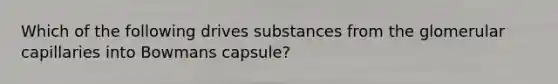 Which of the following drives substances from the glomerular capillaries into Bowmans capsule?