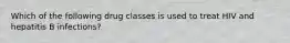Which of the following drug classes is used to treat HIV and hepatitis B infections?