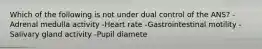 Which of the following is not under dual control of the ANS? -Adrenal medulla activity -Heart rate -Gastrointestinal motility -Salivary gland activity -Pupil diamete