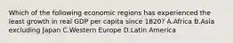 Which of the following economic regions has experienced the least growth in real GDP per capita since 1820? A.Africa B.Asia excluding Japan C.Western Europe D.Latin America