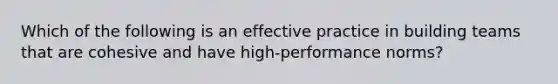 Which of the following is an effective practice in building teams that are cohesive and have high-performance norms?