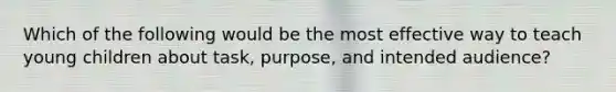 Which of the following would be the most effective way to teach young children about task, purpose, and intended audience?