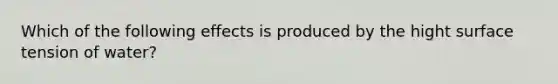 Which of the following effects is produced by the hight surface tension of water?