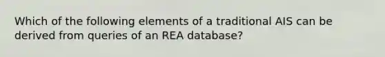 Which of the following elements of a traditional AIS can be derived from queries of an REA database?