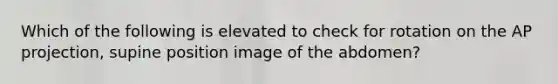 Which of the following is elevated to check for rotation on the AP projection, supine position image of the abdomen?