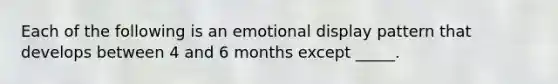 Each of the following is an emotional display pattern that develops between 4 and 6 months except _____.