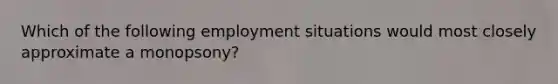 Which of the following employment situations would most closely approximate a monopsony?