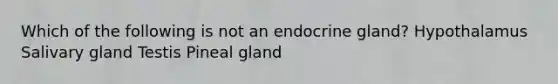 Which of the following is not an endocrine gland? Hypothalamus Salivary gland Testis Pineal gland