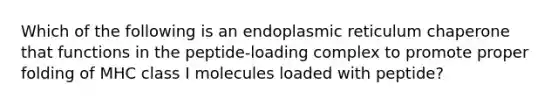 Which of the following is an endoplasmic reticulum chaperone that functions in the peptide-loading complex to promote proper folding of MHC class I molecules loaded with peptide?