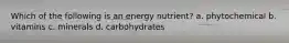 Which of the following is an energy nutrient? a. phytochemical b. vitamins c. minerals d. carbohydrates