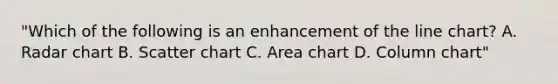 "Which of the following is an enhancement of the line chart? A. Radar chart B. Scatter chart C. Area chart D. Column chart"