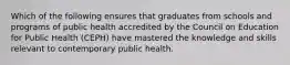 Which of the following ensures that graduates from schools and programs of public health accredited by the Council on Education for Public Health (CEPH) have mastered the knowledge and skills relevant to contemporary public health.