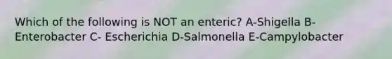 Which of the following is NOT an enteric? A-Shigella B- Enterobacter C- Escherichia D-Salmonella E-Campylobacter