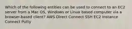 Which of the following entities can be used to connect to an EC2 server from a Mac OS, Windows or Linux based computer via a browser-based client? AWS Direct Connect SSH EC2 Instance Connect Putty