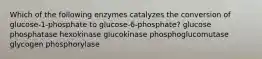 Which of the following enzymes catalyzes the conversion of glucose-1-phosphate to glucose-6-phosphate? glucose phosphatase hexokinase glucokinase phosphoglucomutase glycogen phosphorylase