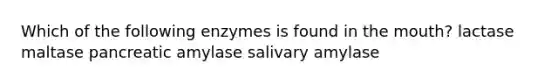 Which of the following enzymes is found in the mouth? lactase maltase pancreatic amylase salivary amylase