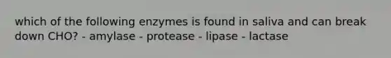 which of the following enzymes is found in saliva and can break down CHO? - amylase - protease - lipase - lactase